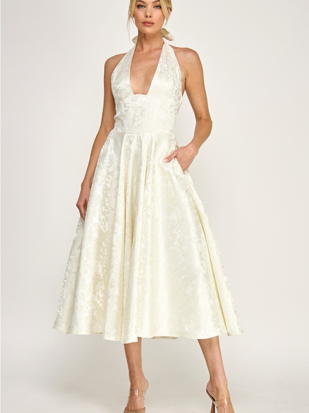 Vintage Ivory Halter Midi Dress